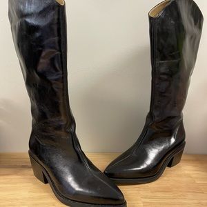 Isabel Marant Womens 36 Mid Calf Black Boots Side Zipper Shiny